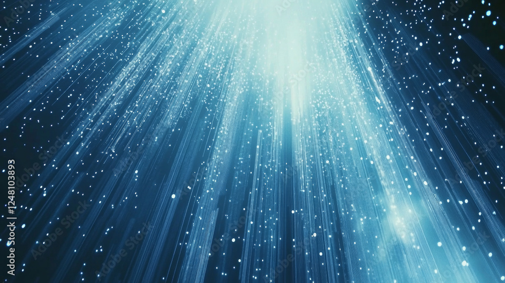 Poster pixel bitmap pattern, white blue gradient shade. vertical pixelated streaks cascade downward. digita