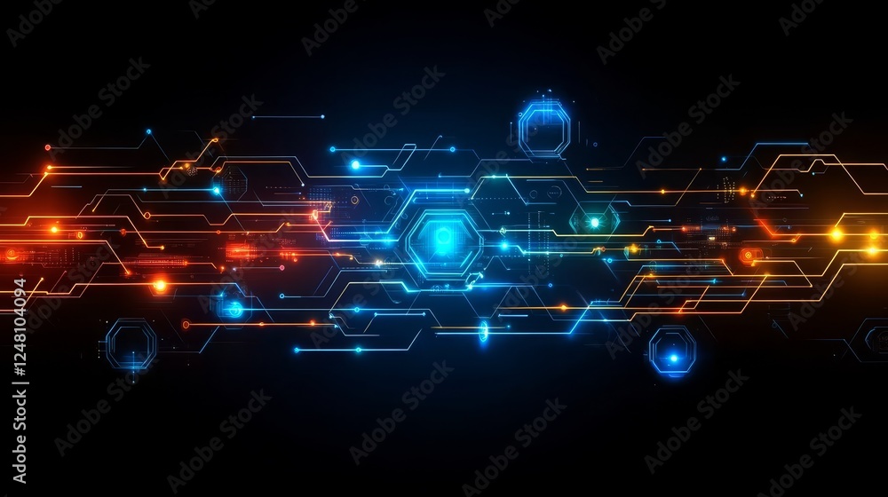 Poster abstract digital network technology futuristic glow lines hexagon pattern background