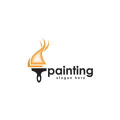 Abstract painting logo design, paint brush with house concept