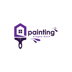 Abstract painting logo design, paint brush with house concept