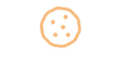 Icon cookie is made of yellow grains of sand. Some grains of sand fall down. Transparent background. Black