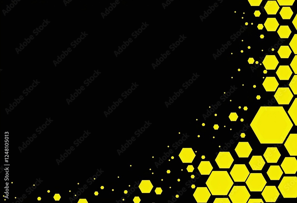Poster black & yellow honeycomb background: geometric hexagon pattern, ideal for modern art projects, websi