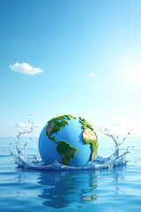 Globe with Flowing Water Streams Symbolizing Interconnected Water Systems for World Water Day