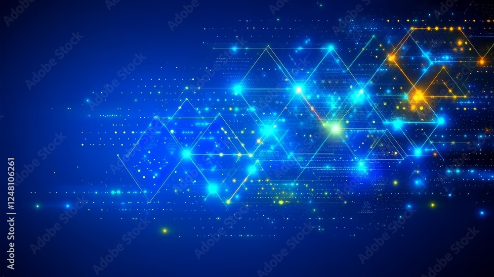 Aufkleber abstract blue glowing network digital data stream technology background