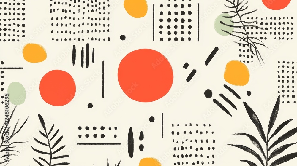 Aufkleber abstract geometric pattern design with botanical elements and dots seamless texture for textile prin