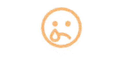Icon sad tear is made of yellow grains of sand. Some grains of sand fall down. Transparent background. Black