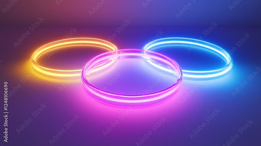 Poster neon light circle halo with overlay effect on transparent background. realistic 3d vector illustrati