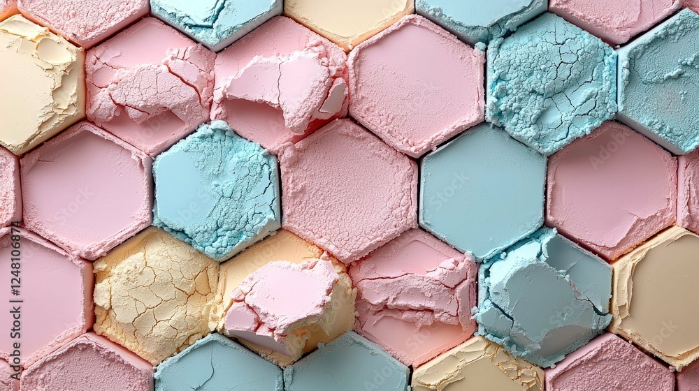Poster pastel hexagon powder texture: abstract colorful background for design projects