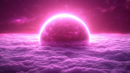 Ethereal Pink Nebula Cosmic Sunrise Glowing Celestial Sphere Dreamlike Fantasy Cloudscape