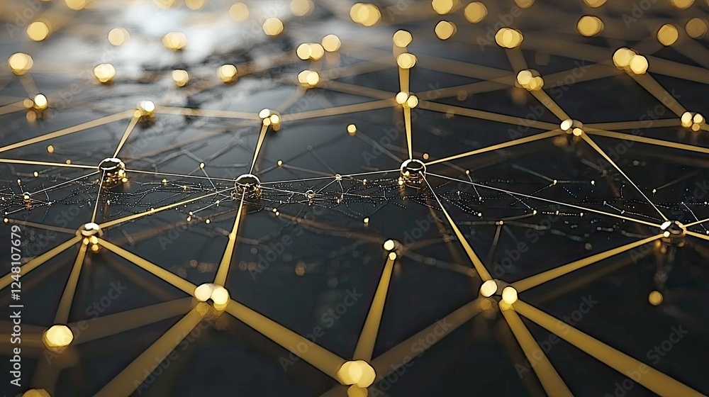 Poster abstract network: golden connections in a digital world. a mesmerizing visualization of global conne