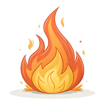 A vibrant vector graphic depicts a stylized bonfire with bright orange and yellow flames.