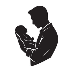 Father holding baby silhouette vector illustration