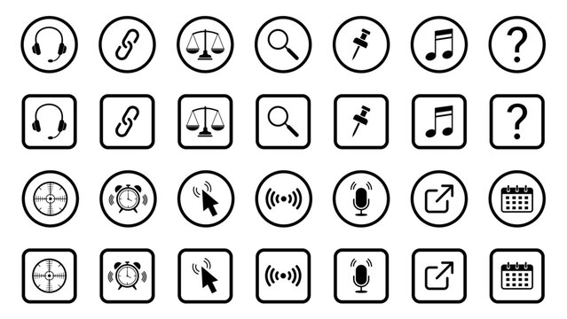 Web icon set. Arrow; airplane; tool; web; calendar; vector; buttons; search; chart; target; headphones; question; chain; email; wifi; vector; clok; note Vector illustration