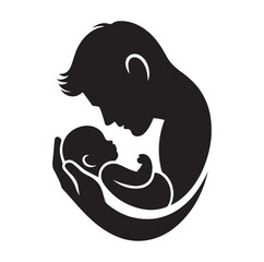 Father holding baby silhouette vector illustration