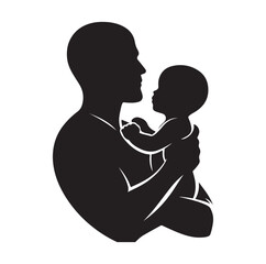 Father holding baby silhouette vector illustration