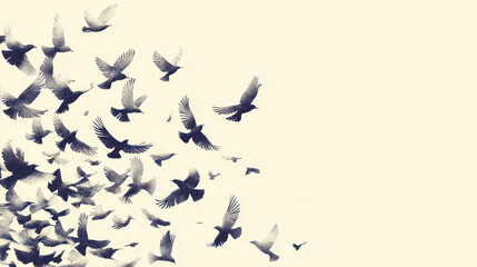 Fototapeta premium Celebration of birds in flight for World migratory bird day design. Horizontal banner. Copy space. World Wildlife Day. Watercolor illustration