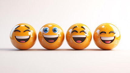 Obraz premium Variety of cheerful emoji faces lined up on a light background showcasing different expressions and emotions