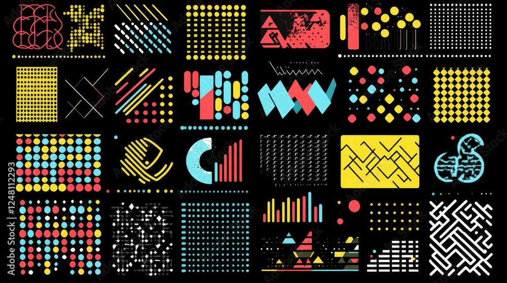 Aufkleber abstract geometric pattern mosaic: colorful pixel art design for digital backgrounds and modern text