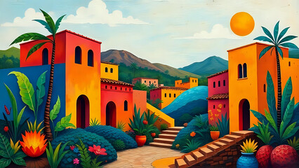 A Beautiful Mural Painting in Vibrant Tropical Colors