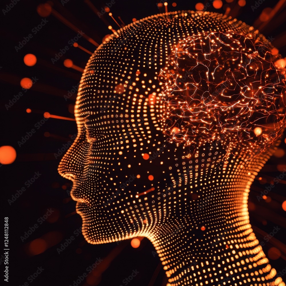 Aufkleber abstract representation of neural connections and human thoughts with glowing particles and digital 