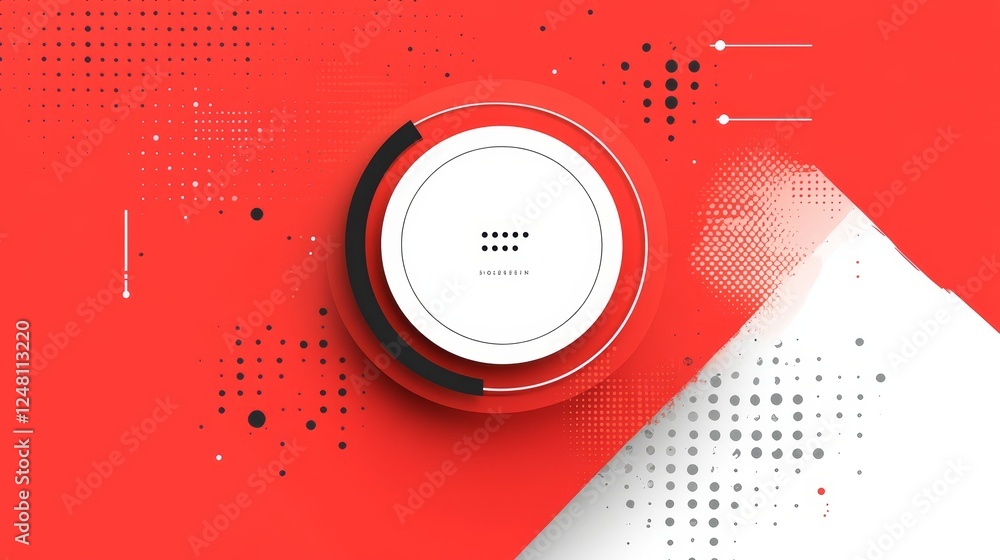 Poster abstract red and white geometric design with circular element for modern technology background