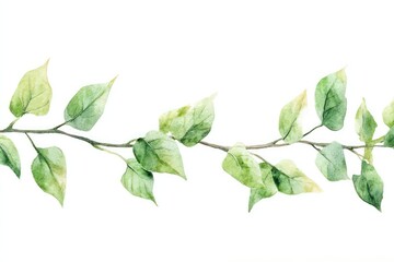 Fototapeta premium A continuous border of soft green watercolor leaves and twigs, designed for fashion prints or greeting cards.