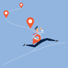 A man carries a location pin away from the guide. Illustration for making your own business path, career planning, skill development, professional way.