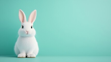 Adorable Fluffy Rabbit Sitting Against a Mint Green Background