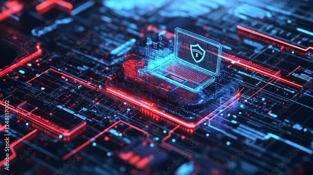 Poster computer security banner. concept of safety internet technology, data secure. vector landing page of