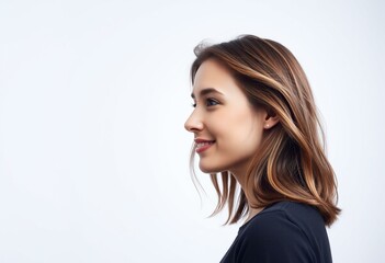 Fototapeta premium Photorealistic female portrait in profile orientation, from the side