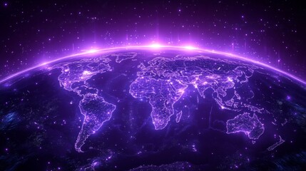Obraz premium CosmicGlow PurpleEarth DigitalUniverse GlowingPlanet Nightlights SpaceArt GalaxyBackground