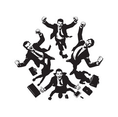 High angle view of excited businessmen silhouette vector illustration