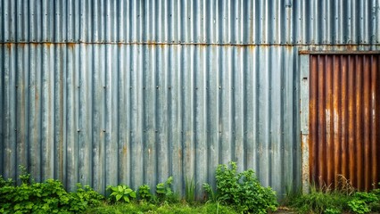 Obraz premium Gray Corrugated Metal Wall Texture Background - Horizontal Stripe Galvanized Iron Fence
