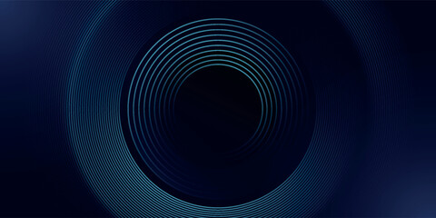 Abstract blue glowing geometric lines on dark blue background. Modern shiny blue circle lines pattern. Futuristic technology concept. Suit for cover, poster