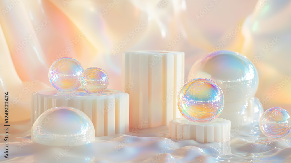 Poster realistic set of soap bubbles isolated on transparent background. vector illustration of iridescent 