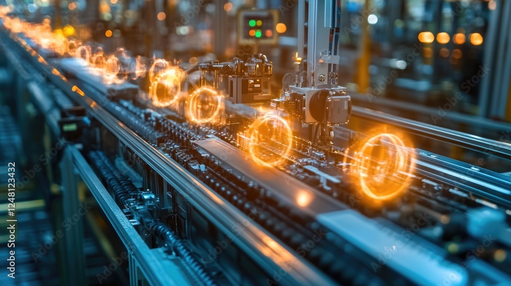 Poster A detailed view of network cables and a 5G antenna in a factory, illustrating the backbone of real-time communication systems that power modern industrial processes.