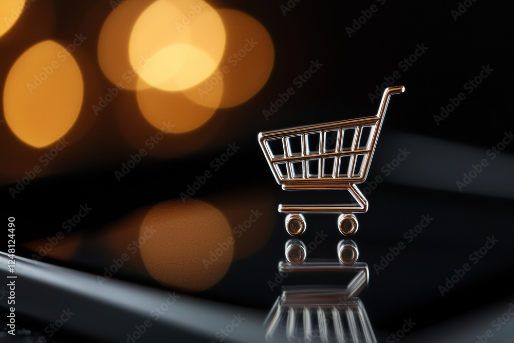 Poster the transformation of e-commerce business in the digital age. sleek digital cart symbol reflecting o