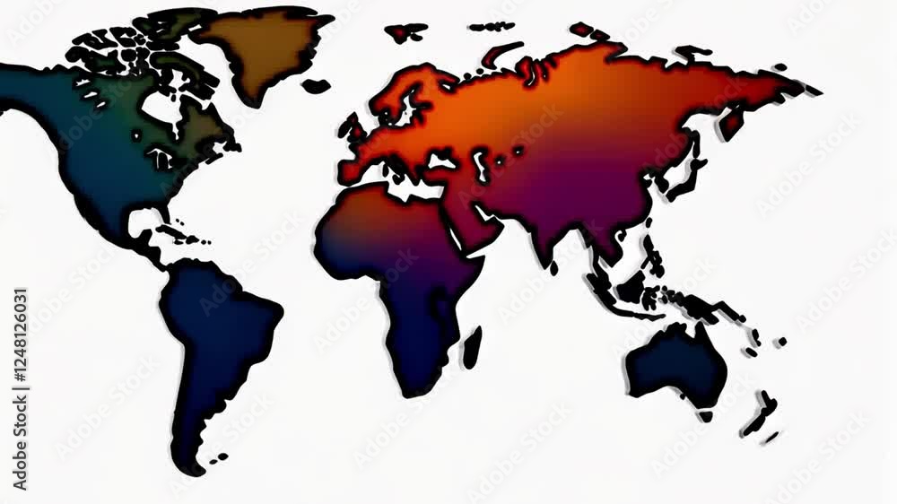 Poster global harmony: a vibrant and dynamic world map, painted in an array of expressive hues, serves as a