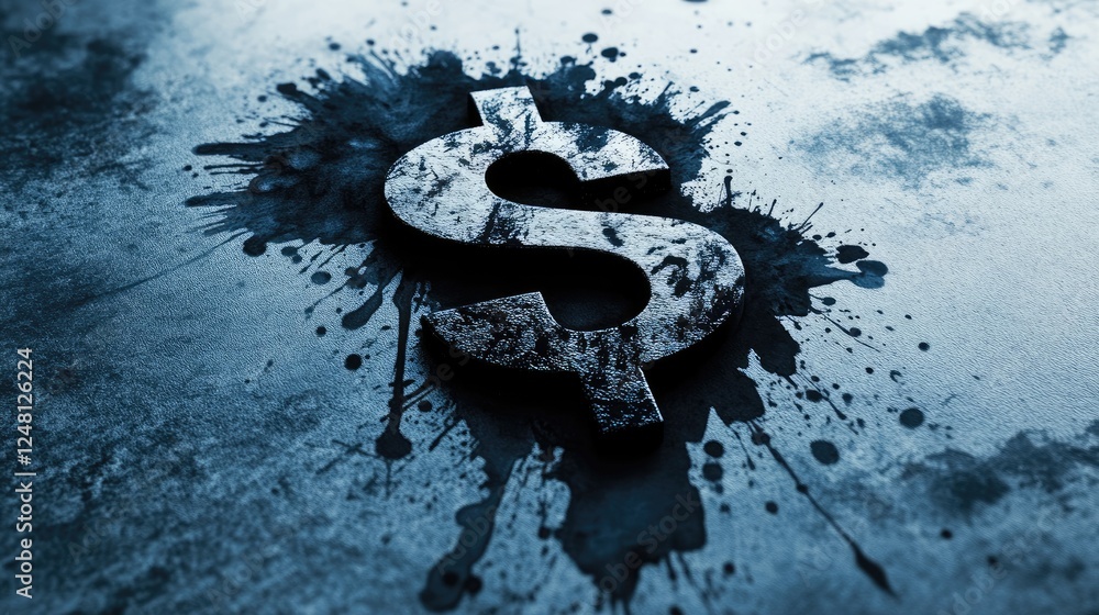 Poster a drop of ink on a contract spreading into the shape of a dollar sign, symbolizing financial agreeme