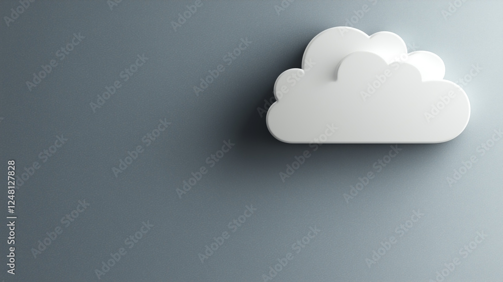 Poster a simple 3d cloud icon on a plain grey background. this image can represent storage, networking, and