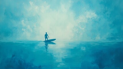 Lone Surfer: A surfer waiting for a wave in calm waters.