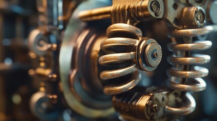 Intricate Steampunk Mechanical Device with Gears and Springs Close-Up
