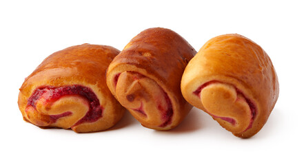 Delightful cinnamon rolls with a rich filling on a clean white background for a tempting dessert display