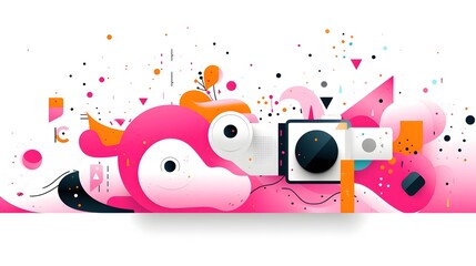 Minimalist flat lay arrangement of various photography and multimedia icons including rolls and editing tools on a bright white background  Creative studio or graphic design concept