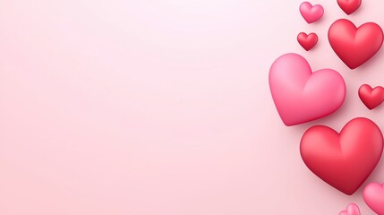 Colorful Heart Shapes on Soft Pink Background for Romantic Themes