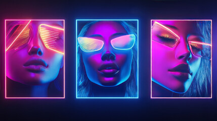 Y2k style techno banners set. Vector realistic illustration of retrowave aesthetic posters with black, white wireframe torus, cone, text on pink background, retro futuristic vibe announcement flyers