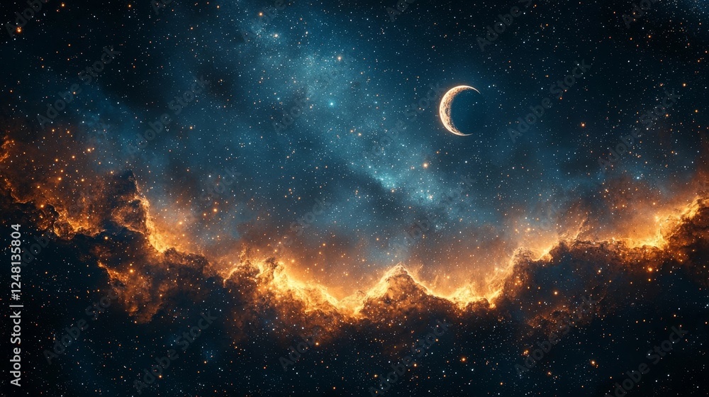 Canvas Prints celestial cosmic frame with crescent moons stars and constellations shimmering against deep space ba