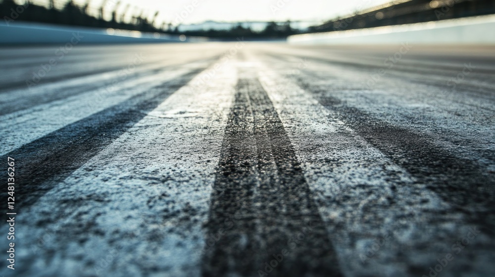 Poster abstract racing asphalt texture with parallel track lines vanishing point