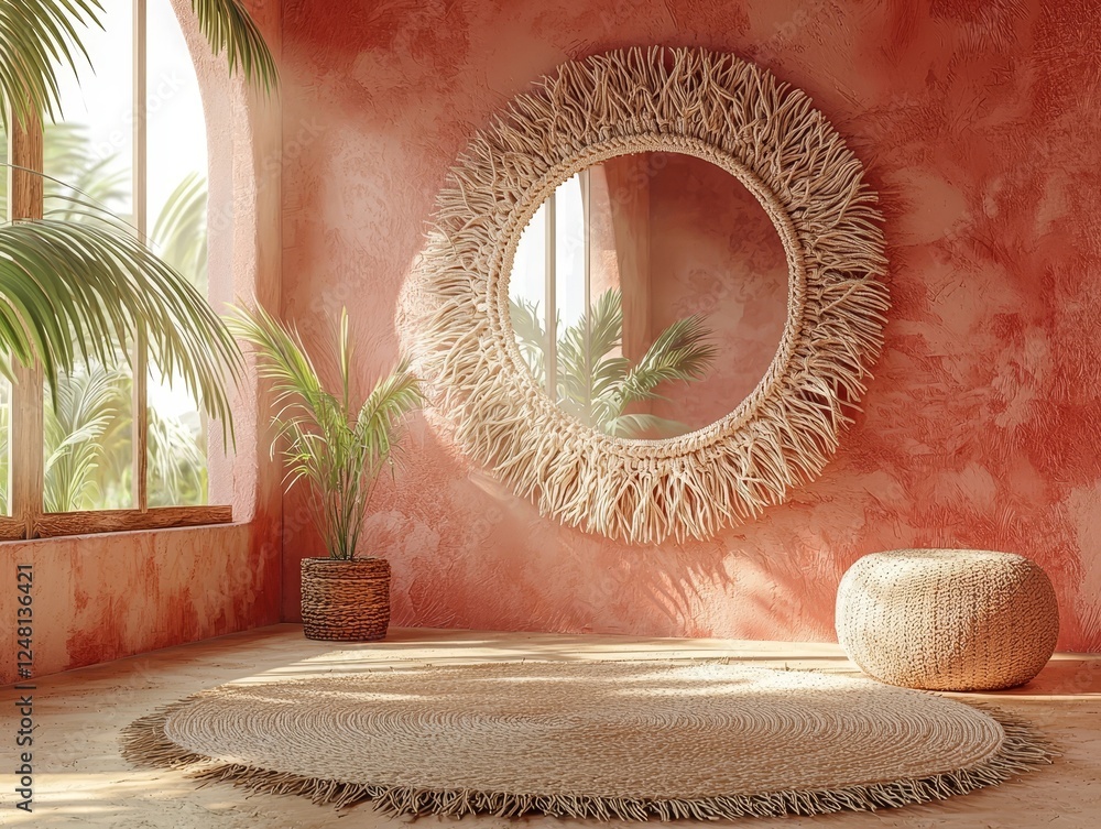 Poster delicate macrame frame adorned with earthy tones and knotted patterns