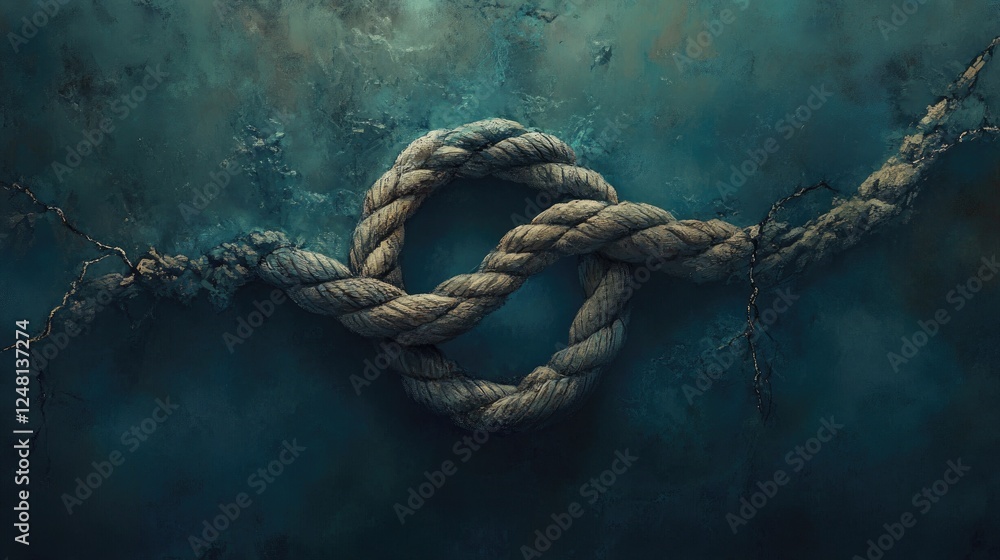 Aufkleber A loop knot that remains strong while broken ropes lay around it, symbolizing unity and the enduring power of resilience.